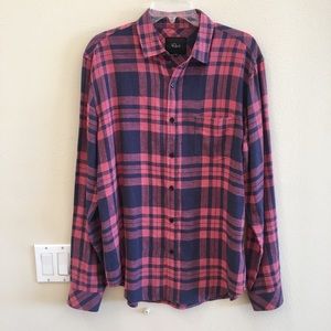 Rails Connor Navy Plaid Button Down Linen Medium